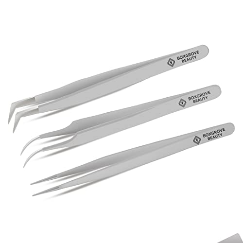 Lash Tweezers, Pack of 3 Stainless Steel Tweezers For Eyelash Extension | Str...