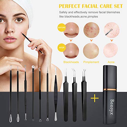 Pimple Popper Tool Kit - Boxoyx 10 Pcs Blackhead Remover Comedone Extractor K...