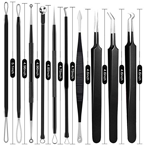 Pimple Popper Tool Kit - Boxoyx 10 Pcs Blackhead Remover Comedone Extractor K...