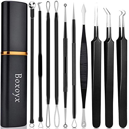 Pimple Popper Tool Kit - Boxoyx 10 Pcs Blackhead Remover Comedone Extractor K...