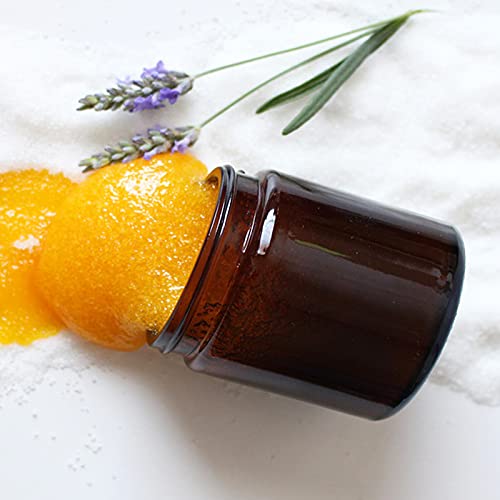 BPFY 12 Pack 8 oz Round Amber Glass Cosmetic Jars with Black Lids, Spatula, C...