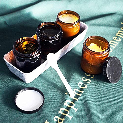 BPFY 12 Pack 8 oz Round Amber Glass Cosmetic Jars with Black Lids, Spatula, C...