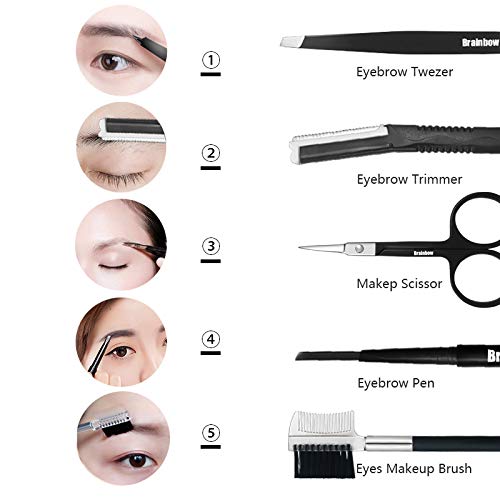 Brainbow 6pcs Eyebrow Kit, Eyebrow Trimmers Razor Tweezers Scissors Stencils ...