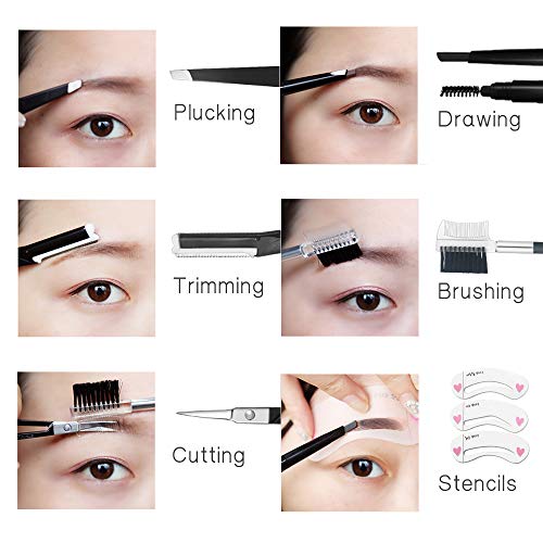 Brainbow 6pcs Eyebrow Kit, Eyebrow Trimmers Razor Tweezers Scissors Stencils ...