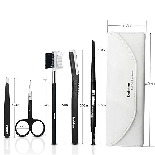 Brainbow 6pcs Eyebrow Kit, Eyebrow Trimmers Razor Tweezers Scissors Stencils ...