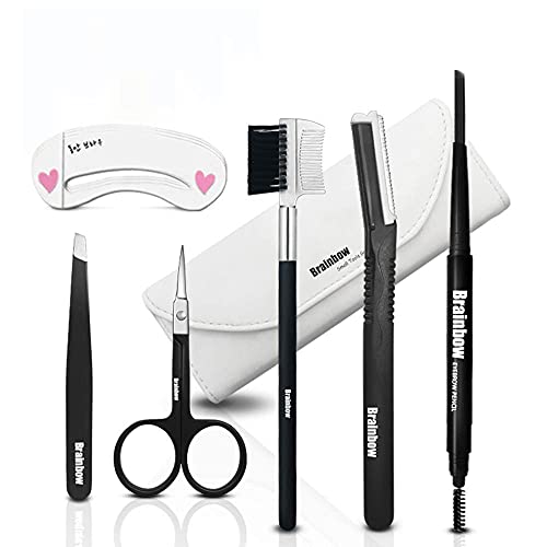 Brainbow 6pcs Eyebrow Kit, Eyebrow Trimmers Razor Tweezers Scissors Stencils ...