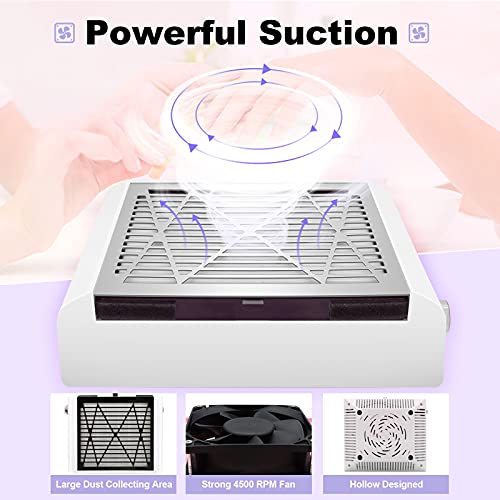 BRANTMAKER Nail Dust Collector with Brush and 2 Reusable Filters, 60W Vacuum ...