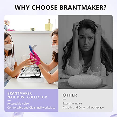 BRANTMAKER Nail Dust Collector with Brush and 2 Reusable Filters, 60W Vacuum ...