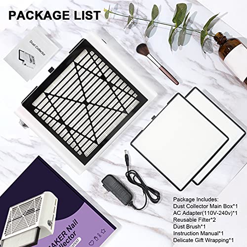 BRANTMAKER Nail Dust Collector with Brush and 2 Reusable Filters, 60W Vacuum ...