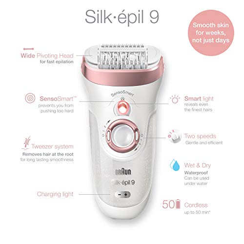 Braun Epilator Silk-épil 9 9-880, Facial Hair Removal for Women, Wet & Dry, F...