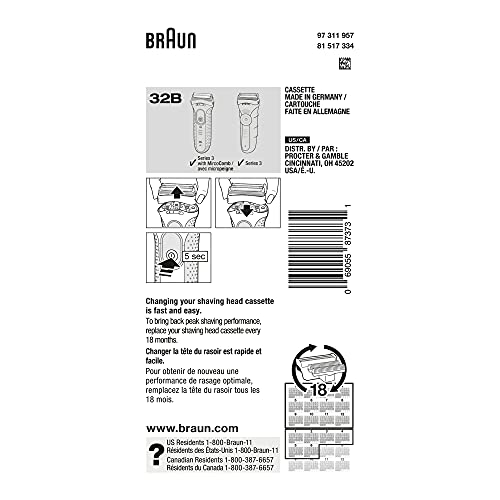 Braun Series 3 32B Foil & Cutter Replacement Head, Compatible with Models 300...