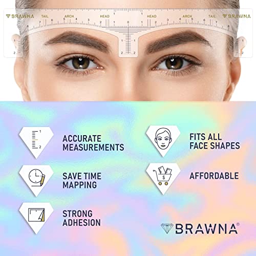 Brawna Eyebrow Ruler Stencil - 30 Pcs Clear Adhesive Eyebrow Shaping, Henna T...