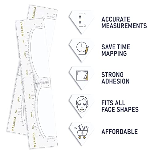 Brawna Eyebrow Ruler Stencil - 30 Pcs Clear Adhesive Eyebrow Shaping, Henna T...