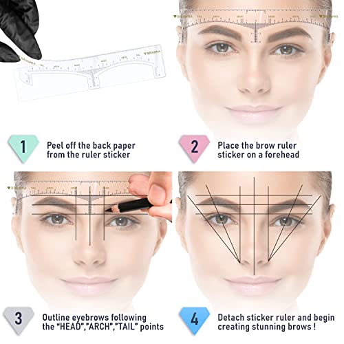 Brawna Eyebrow Ruler Stencil - 30 Pcs Clear Adhesive Eyebrow Shaping, Henna T...
