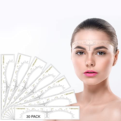 Brawna Eyebrow Ruler Stencil - 30 Pcs Clear Adhesive Eyebrow Shaping, Henna T...
