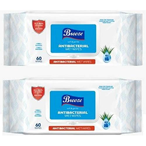 Breeze Hand Sanitizing Wipes 2 Pack, 120 (2x60) Alcohol Free Wet Wipes with A...