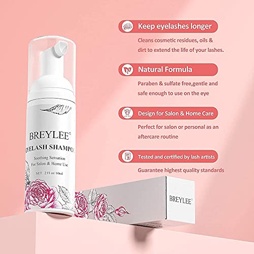 Eyelash Extension Cleanser, BREYLEE Eyelash Extension Shampoo Eyelash Extensi...