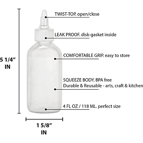 BRIGHTFROM Twist Top Applicator Bottles, Squeeze 4 OZ Empty Plastic Bottles, ...