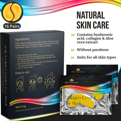 BrightJungle Under Eye Collagen Patch, 24K Gold Anti-Aging Mask, Pads for Puf...