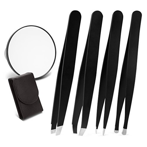 Brilliant Beauty 4-Piece Professional Tweezer Set with Case & Mirror by Preci...