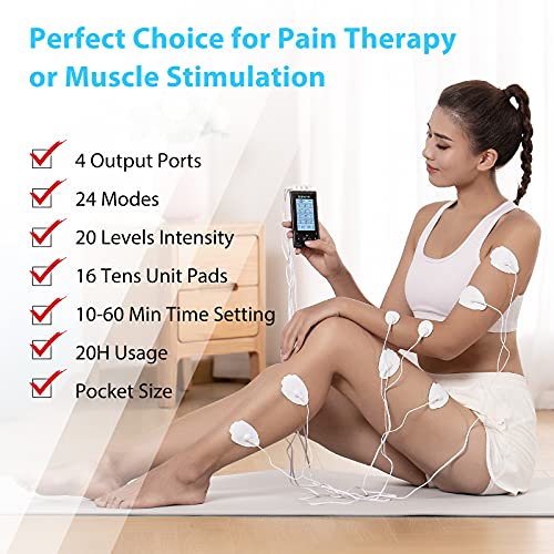 Brilnurse 4 Channels TENS Unit Muscle Stimulator with 16 Electrode Pads, 24 M...