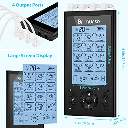 Brilnurse 4 Channels TENS Unit Muscle Stimulator with 16 Electrode Pads, 24 M...