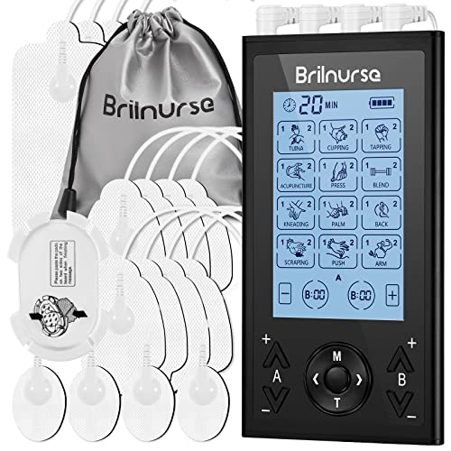 Brilnurse 4 Channels TENS Unit Muscle Stimulator with 16 Electrode Pads, 24 M...