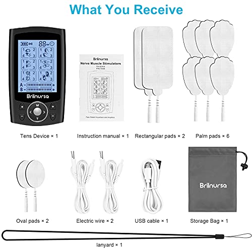 Brilnurse Dual Channel TENS EMS Unit 24 Modes 30 Level Intensity Muscle Stimu...