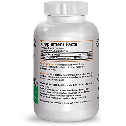 Bronson Vitamin K2 as MK-7 Menaquinone 100 mcg Non-GMO, 120 Capsules