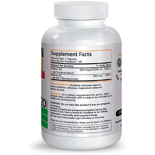 Bronson Vitamin K2 (MK7) with D3 Extra Strength Supplement Bone and Heart Hea...