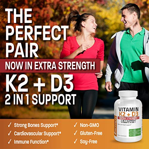 Bronson Vitamin K2 (MK7) with D3 Extra Strength Supplement Bone and Heart Hea...