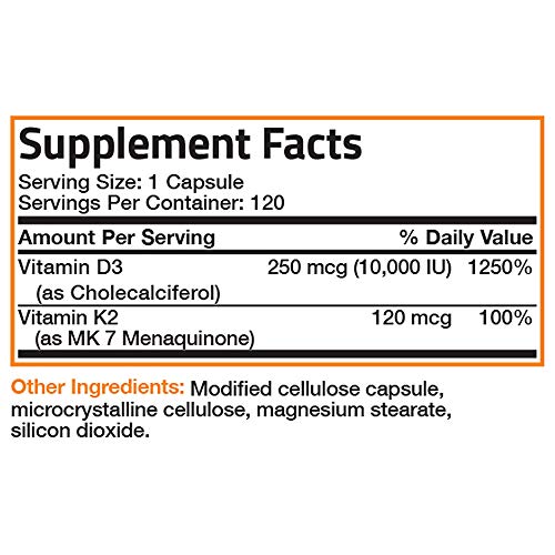 Bronson Vitamin K2 (MK7) with D3 Extra Strength Supplement Bone and Heart Hea...