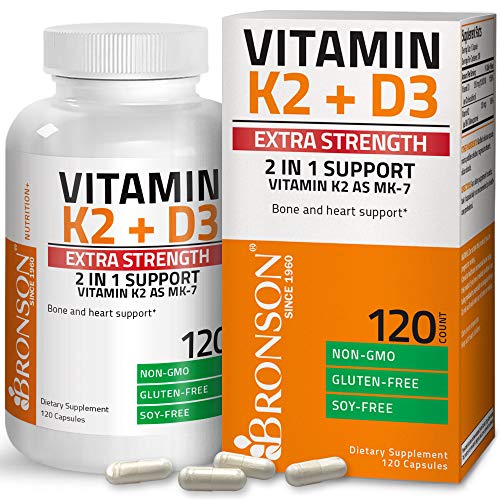 Bronson Vitamin K2 (MK7) with D3 Extra Strength Supplement Bone and Heart Hea...