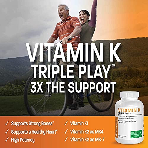 Vitamin K Triple Play (Vitamin K2 MK7 / Vitamin K2 MK4 / Vitamin K1) Full Spe...