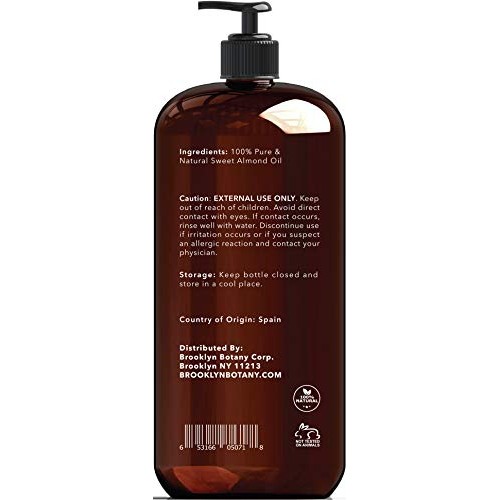 Brooklyn Botany Sweet Almond Oil for Skin and Hair – 100% Pure and Natural - ...