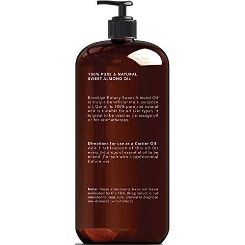 Brooklyn Botany Sweet Almond Oil for Skin and Hair – 100% Pure and Natural - ...
