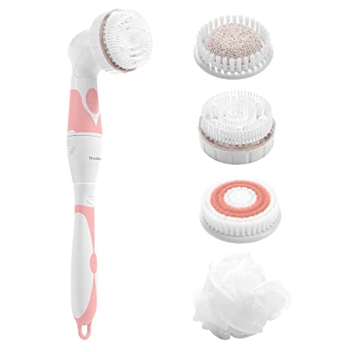 Brookstone 6 Piece Electric Body Bath Brush | Long Handled Body Scrubber and ...