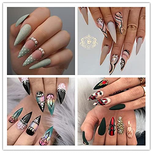 BrtslBty Arcylic Nails Tips Stiletto Shape Fake Nails 504 Pcs Half Cover Arti...