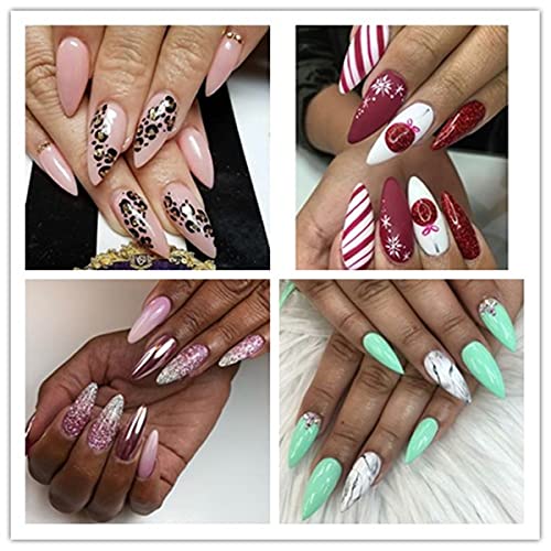 BrtslBty Arcylic Nails Tips Stiletto Shape Fake Nails 504 Pcs Half Cover Arti...