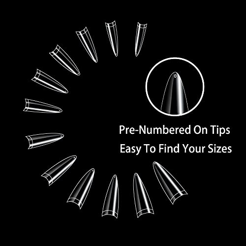 BrtslBty Arcylic Nails Tips Stiletto Shape Fake Nails 504 Pcs Half Cover Arti...