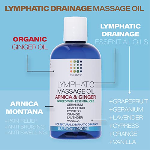 Lymphatic Massage Ginger Oil with Arnica and Massager for Manual Lymphatic Dr...