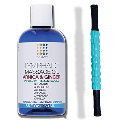 Lymphatic Massage Ginger Oil with Arnica and Massager for Manual Lymphatic Dr...