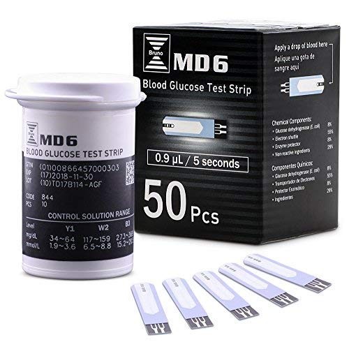 Bruno Pharma MD6 Blood Glucose Test Strips (50 Count) | Fast Absorption and A...