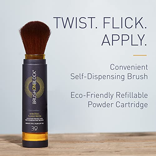Brush On Block Mineral Sunscreen Powder, Refillable Broad-Spectrum SPF 30, Sa...