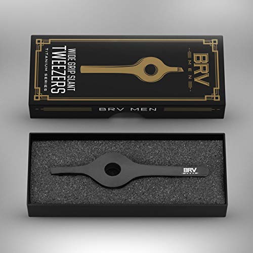 BRV MEN Wide Grip Slant Tweezers - Titanium Coated Stainless Steel - Perfectl...