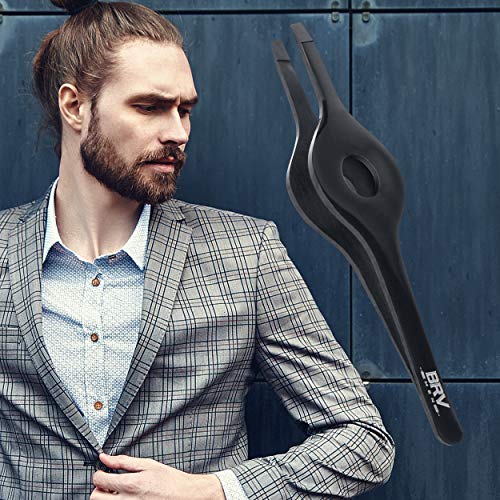 BRV MEN Wide Grip Slant Tweezers - Titanium Coated Stainless Steel - Perfectl...