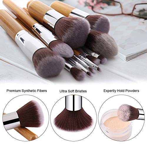 BS-MALL Makeup Brush Set 11Pcs Bamboo Synthetic Kabuki Brush Set Foundation P...