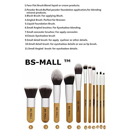 BS-MALL Makeup Brush Set 11Pcs Bamboo Synthetic Kabuki Brush Set Foundation P...