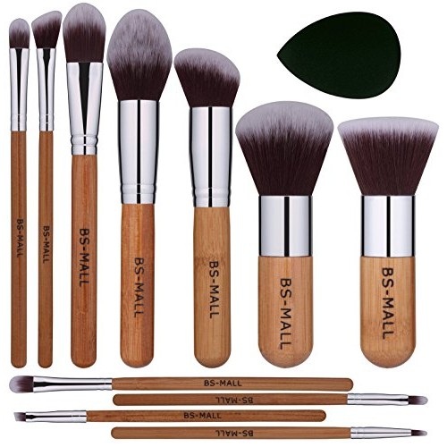 BS-MALL Makeup Brush Set 11Pcs Bamboo Synthetic Kabuki Brush Set Foundation P...