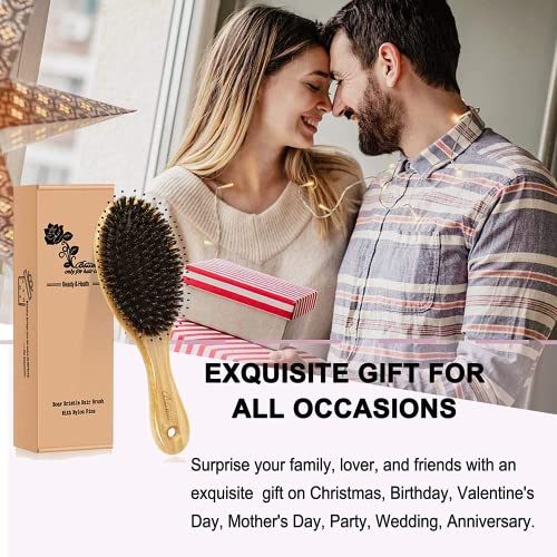 Hair Brush Comb Set Boar Bristle Hairbrush for Curly Thick Long Fine Dry Wet ...